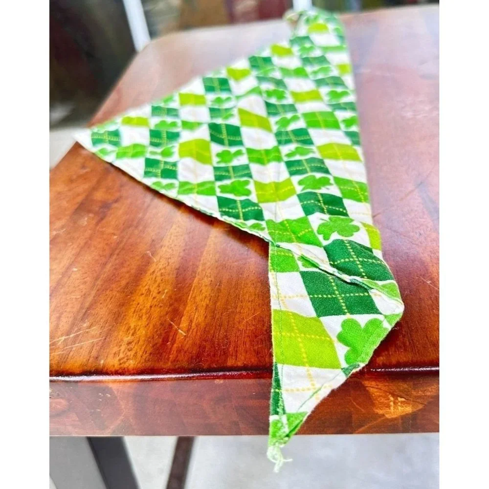 Vintage St Patrick's Day Dog Bandana Handmade Over Collar Green Shamrocks